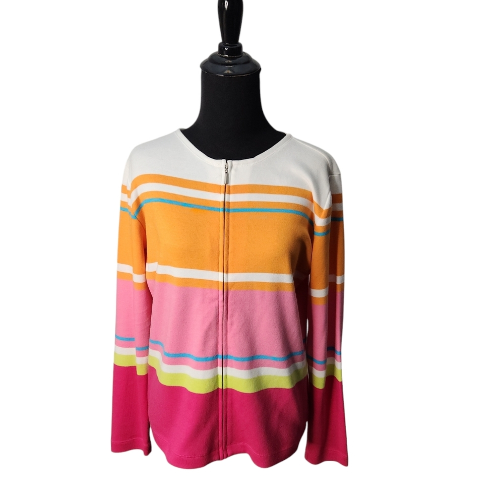Liz Clairborne Liz Sport Colorful Stripe Zip Cardigan‎  Size Small